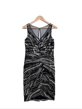 Adrianna Papell cocktail dress 8 subtle layered special occasion black cream